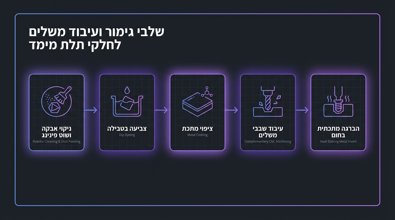 תהליכי גימור וצביעה לחלק מודפס תלת מימד לפני מסירה ללקוח