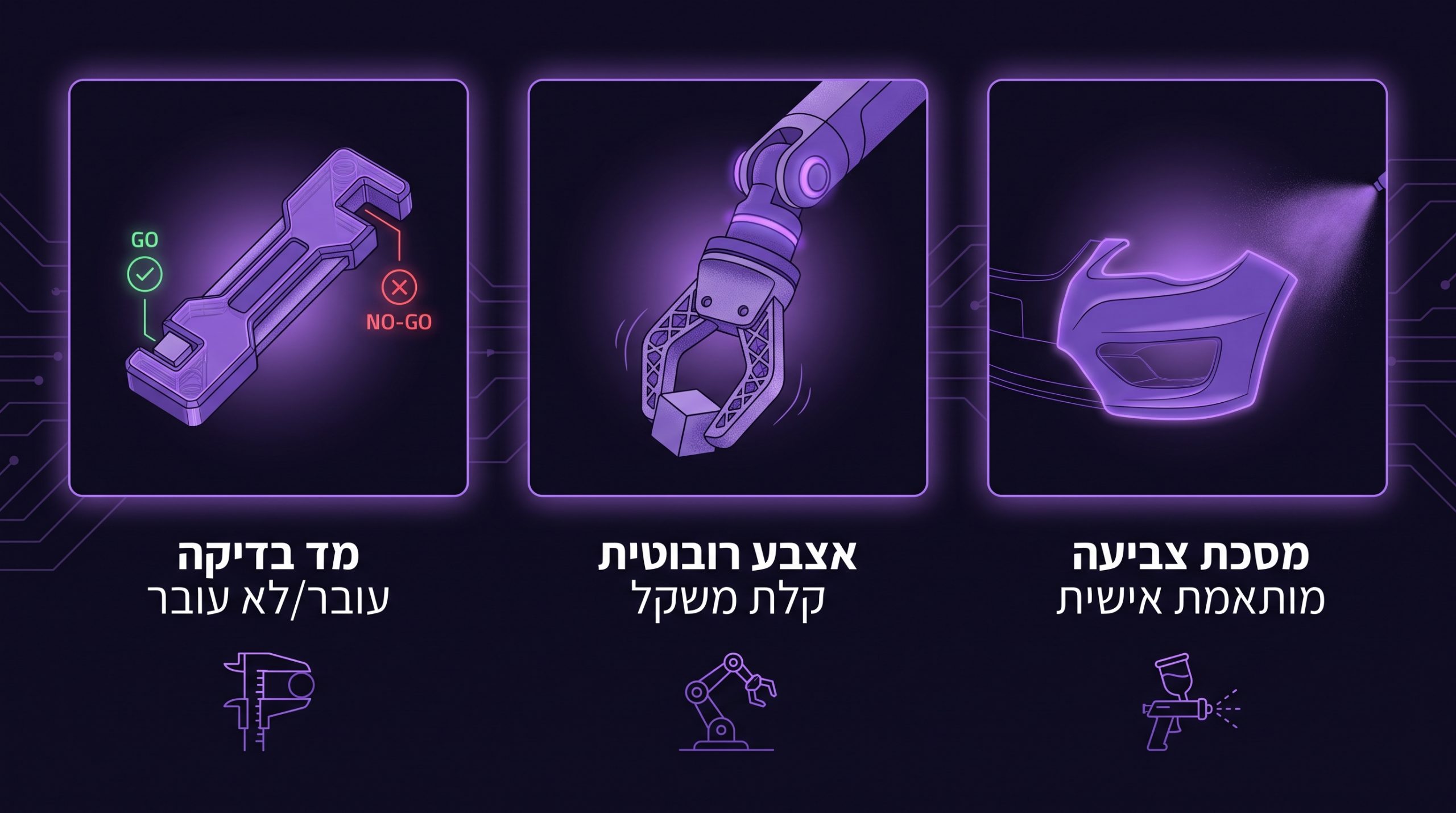 מד בדיקה Go No Go, אצבע תפיסה לרובוט ומסכת צביעה מודפסים בתלת מימד