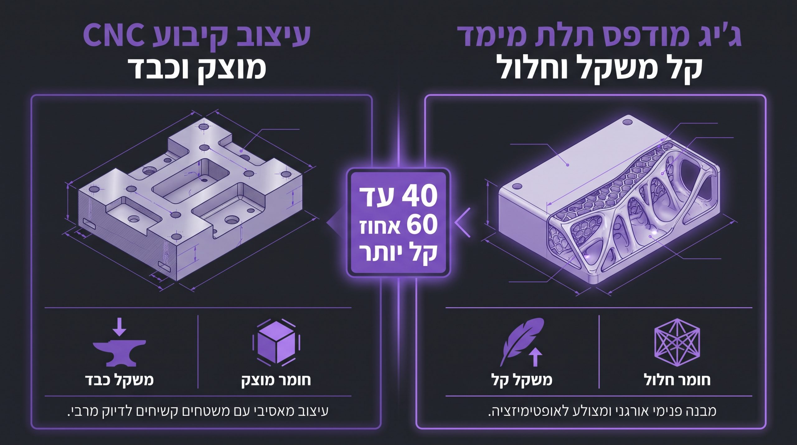 השוואה בין מתקן שתוכנן לעיבוד שבבי לבין מתקן שתוכנן מחדש להדפסת תלת מימד