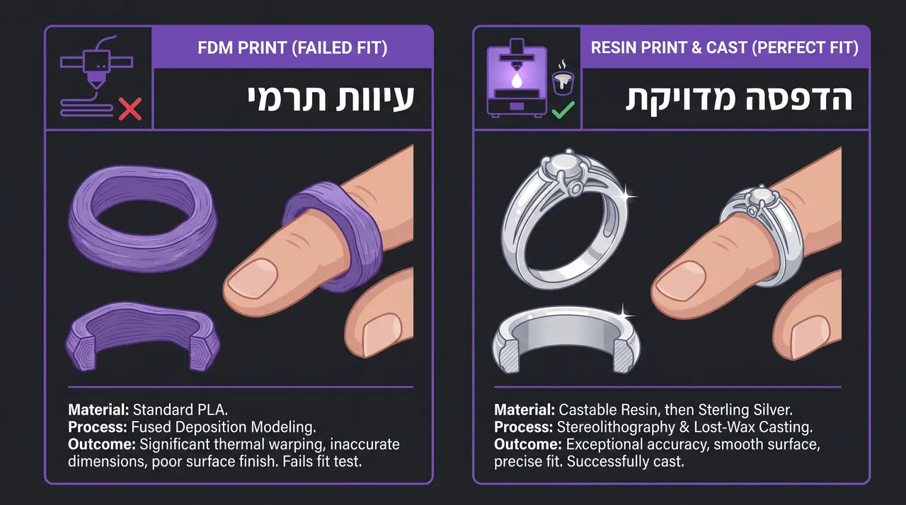 השוואה בין הדפסת שרף להדפסת חוט וההשלכות של בחירה שגויה על דיוק החלק