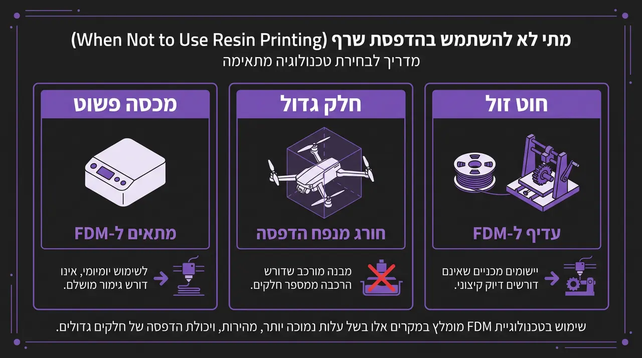 מקרים שבהם הדפסת שרף אינה מוצדקת כלכלית והדפסת חוט עדיפה